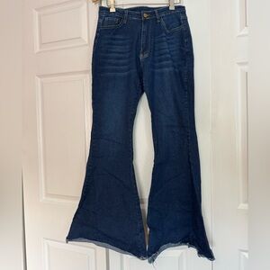 Dark wash SUPER wide bell bottom stretch jeans